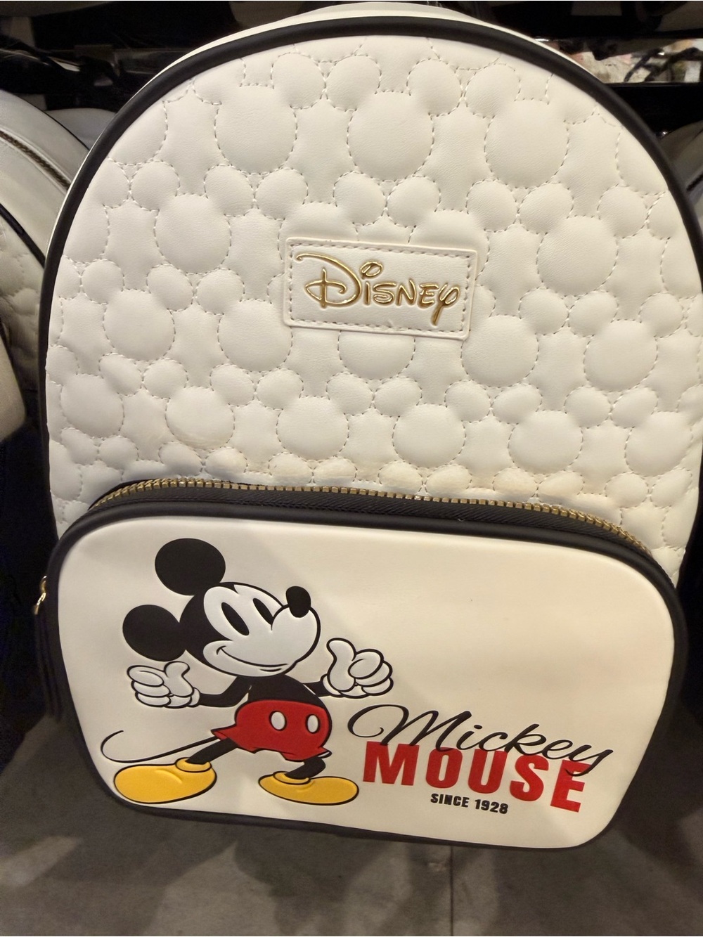 Disney White Quilted Mickey Mouse Backpack with Red & Yellow Accents